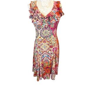 Vintage 90s Y2K Ralph Lauren Sleeveless A-line Dress Floral Paisley Medium.